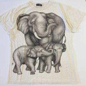 Vintage Ma Studios Elephant Graphic T-Shirt White Oversized Made‎ in USA Size L